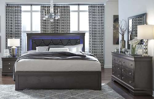 Global Pompei | Metallic Grey Platform Bed | Front Facing