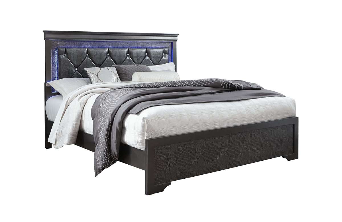 Global Pompei | Metallic Grey Platform Bed | Angled at 30°