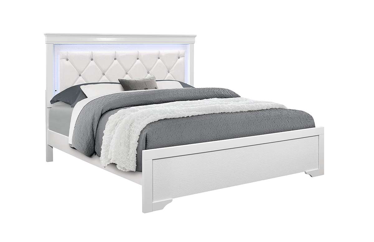 Global Pompei | White Platform Bed | Angled at 30°