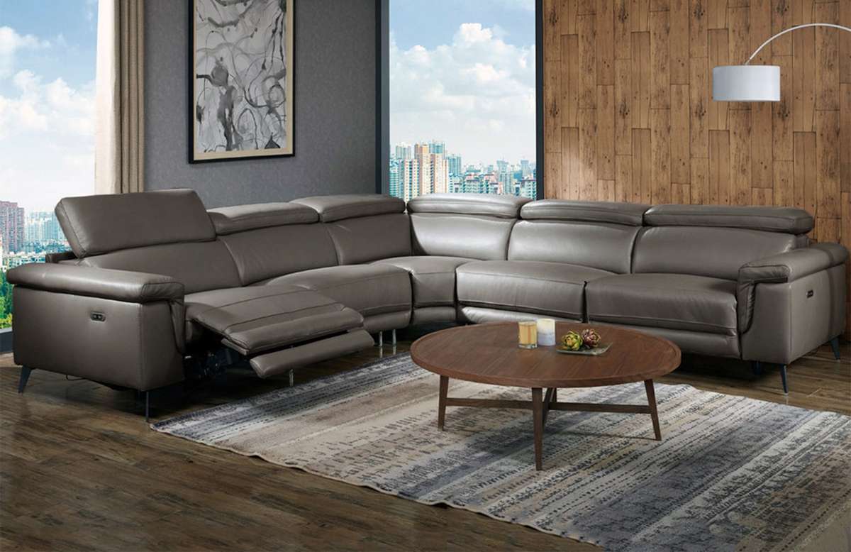 Beverly Hills Hendrix | Cement Grey Sectional Sofa | Angled at 30°