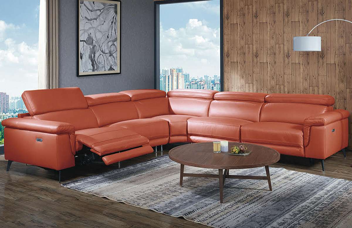 Beverly Hills Hendrix | Orange Sectional Sofa | Angled at 30°